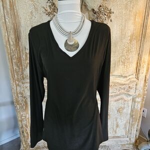 No Boundaries Dark Olive Long Sleeve V-Neck Top